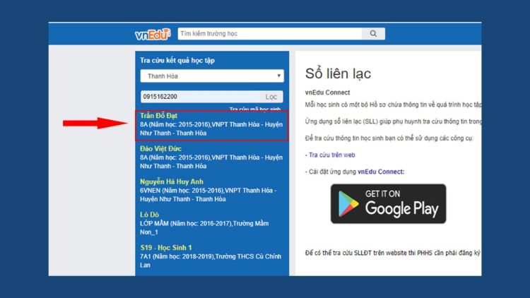 Vnedu tra cứu điểm