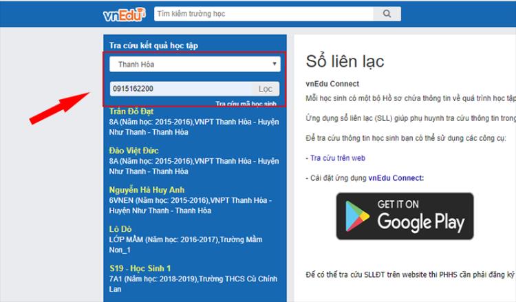 Vnedu tra cứu điểm